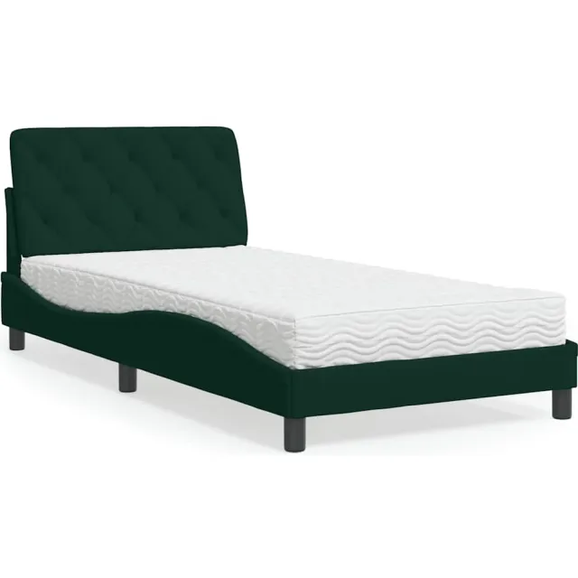 vidaXL Bed met matras fluweel donkergroen 100x200 cm