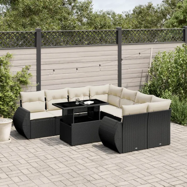 vidaXL 9-delige Loungeset met kussens poly rattan zwart, foto 2