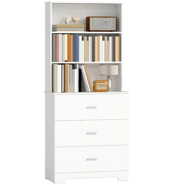 Homcom Boekenkast met 3 Open Vakken en 3 Lades - Opbergkast Roomdivider Vakkenkast - Wit