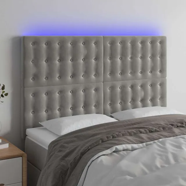 vidaXL Hoofdbord LED 144x5x118/128 cm fluweel lichtgrijs