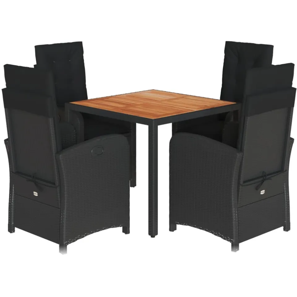 vidaXL 5-delige Tuinset met kussens poly rattan zwart, foto 4