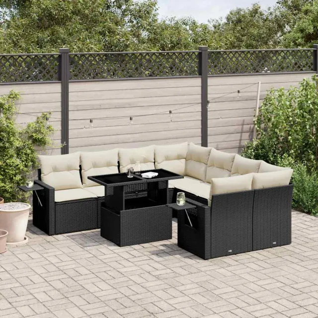 vidaXL 9-delige Loungeset met kussens poly rattan zwart, foto 2