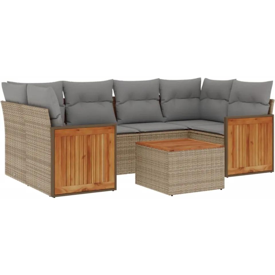 vidaXL 7-delige Loungeset met kussens poly rattan beige, foto 3