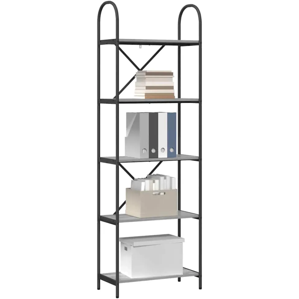 vidaXL Boekenkast 5-laags 60 x 30 x 183 cm Bewerkt hout Grijs Sonoma, foto 3