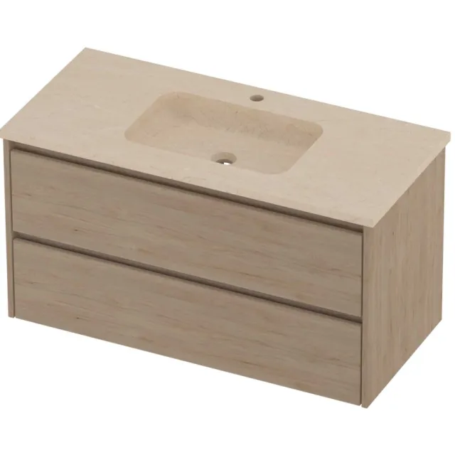 Proline Rollo Badmeubelset Hardsteen Elegant 1 Kraangat 100x46x54 cm Sand Stone Ideal Oak Eiken