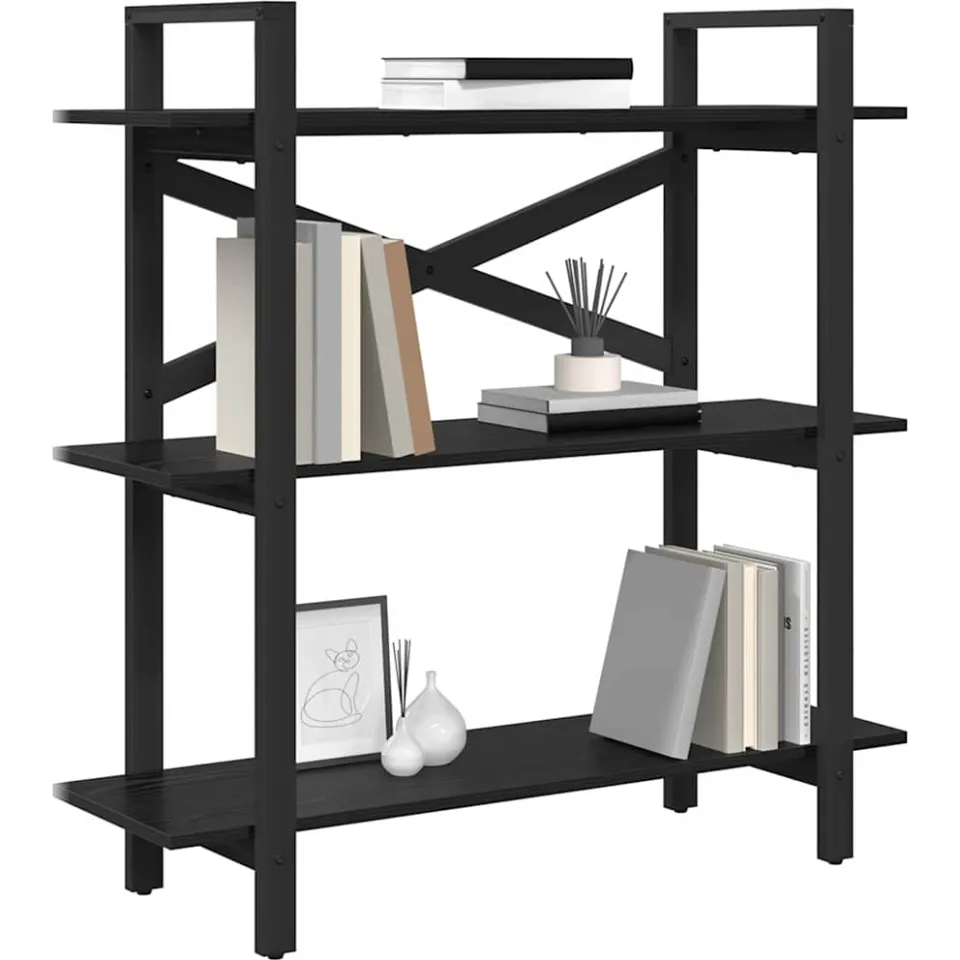 vidaXL Boekenkast 3-laags 100 x 33,5 x 102 cm Bewerkt hout Zwart Eiken