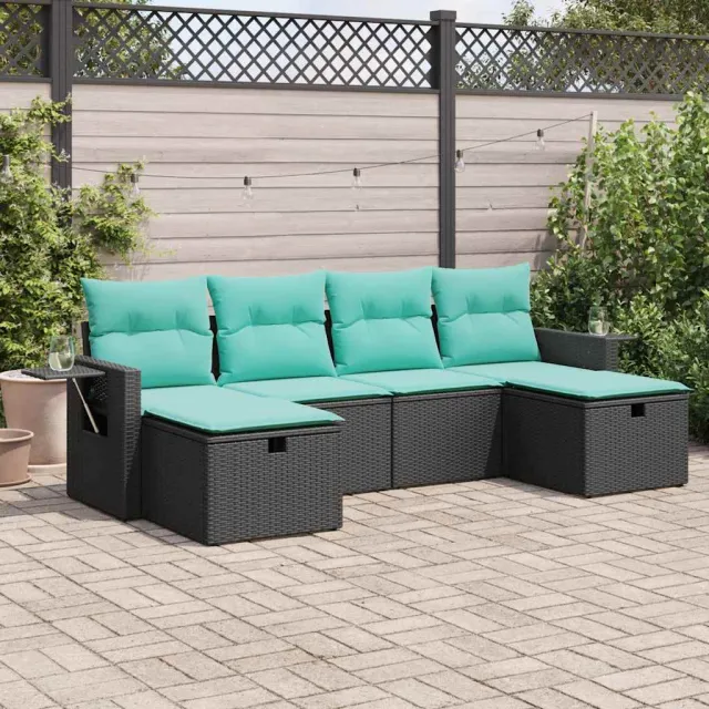 vidaXL 6-delige Loungeset met kussens poly rattan zwart, foto 2