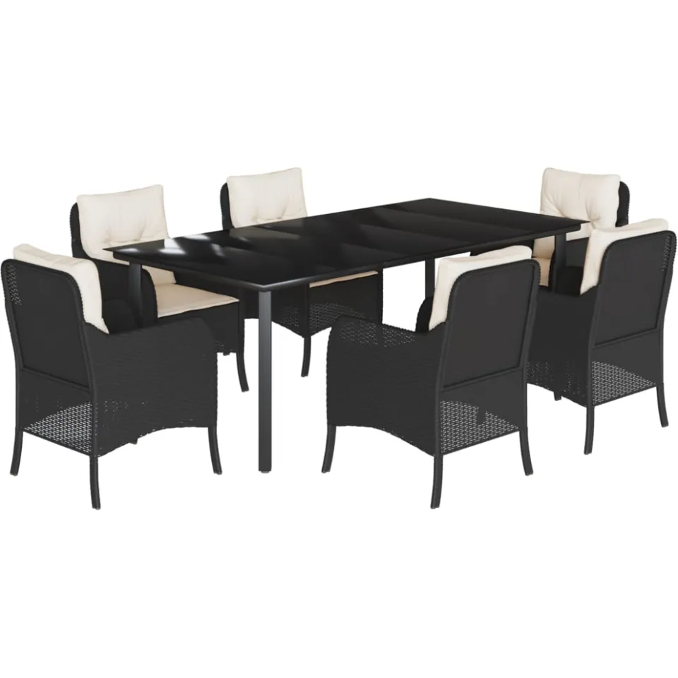 vidaXL 7-delige Tuinset met kussens poly rattan zwart, foto 3