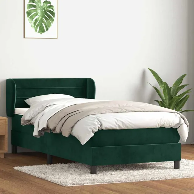 vidaXL Boxspring met matras fluweel donkergroen 80x220 cm groen