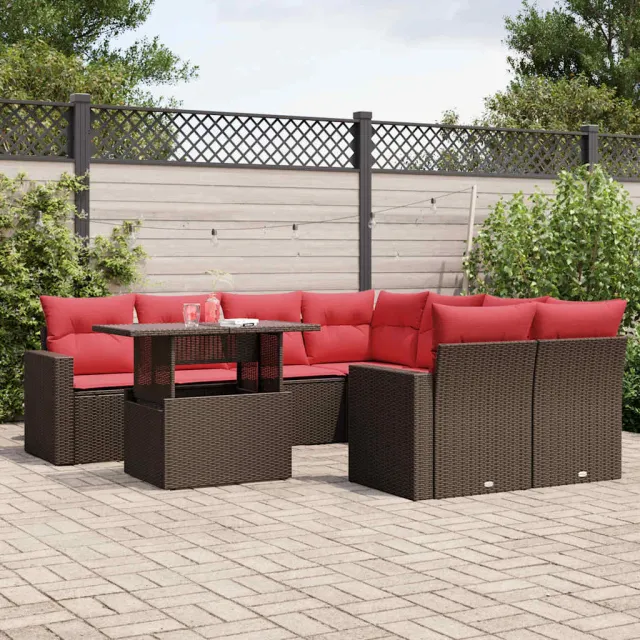 vidaXL 9-delige tuinbankset met kussens, bruin polyrotan, foto 2