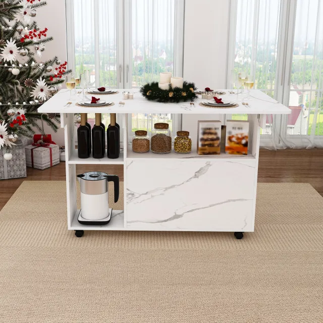 VVBV Klaptafel / Inklapbare Tafel 110x70x80 cm – Bureau, Inklapbaar, 5 Wielen, Marmerlook, 3-in-1, Handgrepen, Eenvoudige Montage – Opklapbare Tafel Wit