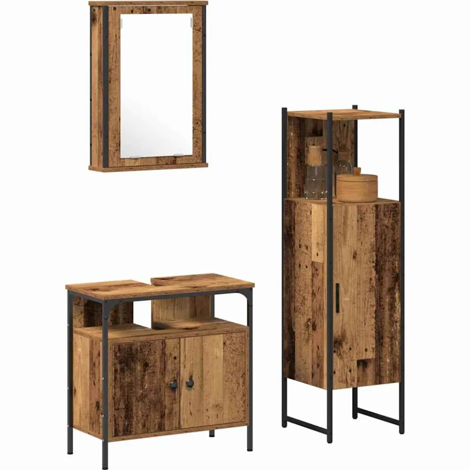 vidaXL Badkamermeubelset 3 st Bruin 33 x 33 x 120,5 cm Bewerkt hout
