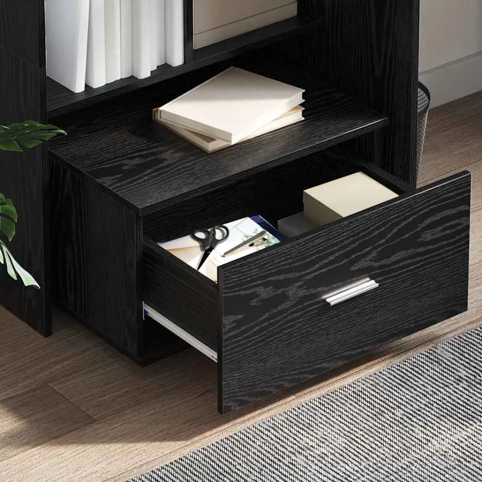 vidaXL Bureau Zwart Eiken Bewerkt hout 131,5 x 50 x 106,5 cm, foto 3
