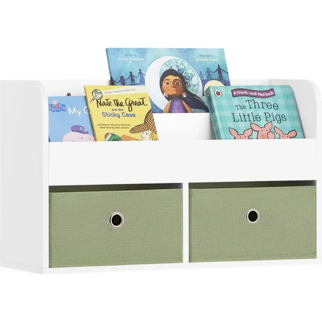 MARA Wandplank - Hangende Opbergplank - Boekenplank - 2 Planken - 2 Opbergdozen - MDF - 60 x 20 x 36 cm Wit
