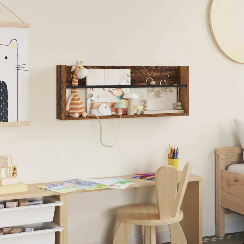 vidaXL Tijdschrift Rek met plank Oudhout 80 x 12 x 30 cm Bewerkt hout bruin, foto 4