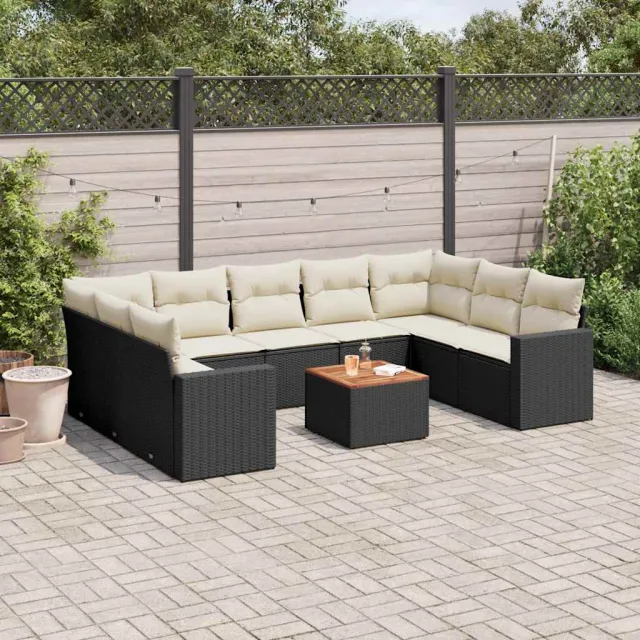 vidaXL 10-delige Loungeset met kussens poly rattan zwart, foto 2