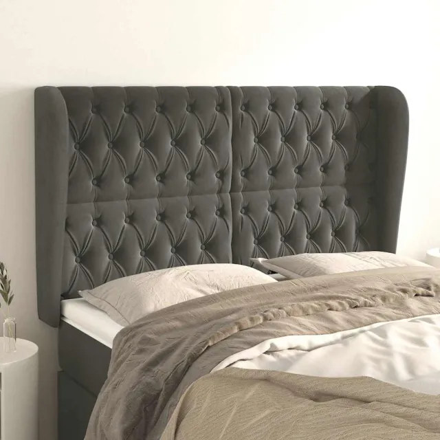 vidaXL Hoofdbord met randen 147x23x118/128 cm fluweel donkergrijs