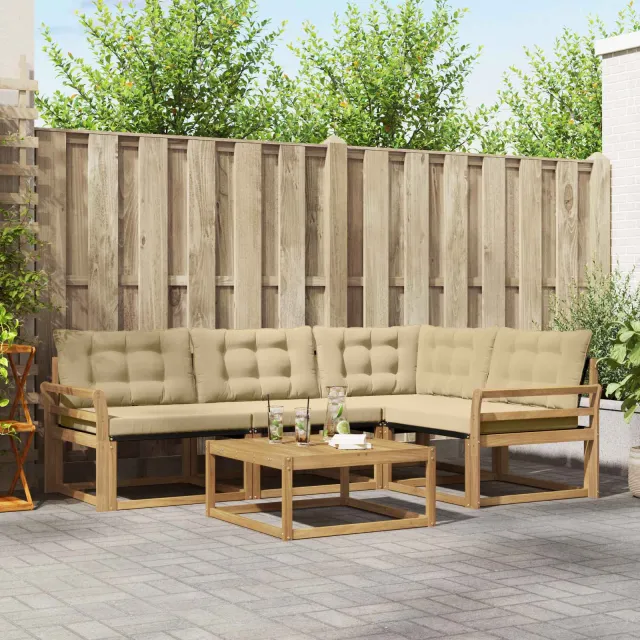 vidaXL Buiten bankenset 5 st Wit en Beige Bruin