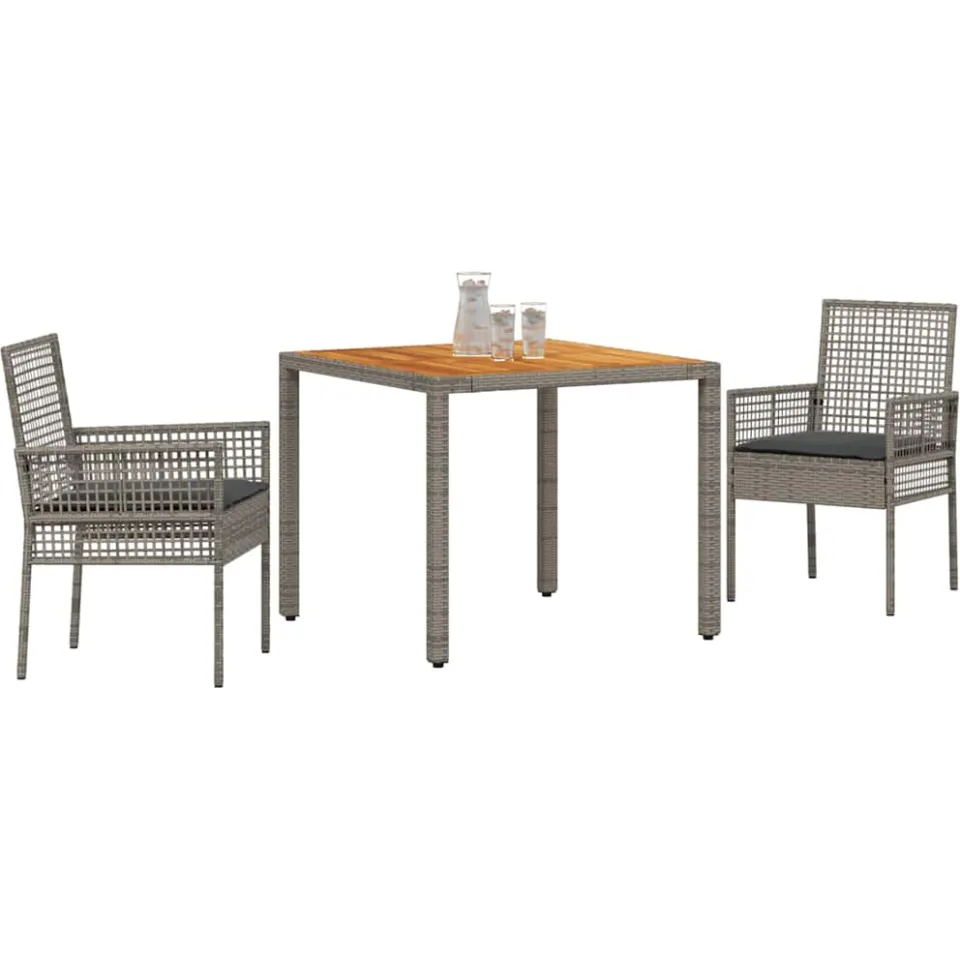 vidaXL Tuin eettafelset 3 st Grijs poly rattan