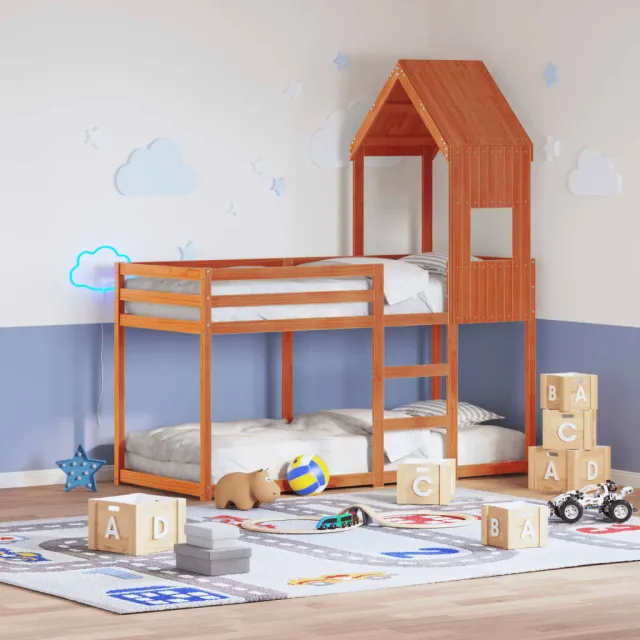 vidaXL Stapelbed met dak massief grenenhout wasbruin 90x190 cm bruin