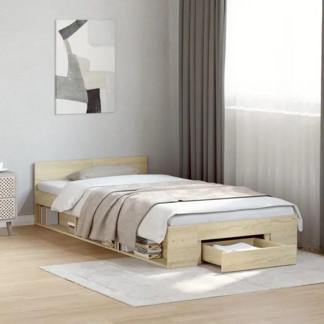 vidaXL Bedframe met lade bewerkt hout sonoma eikenkleurig 100x200 cm Bruin