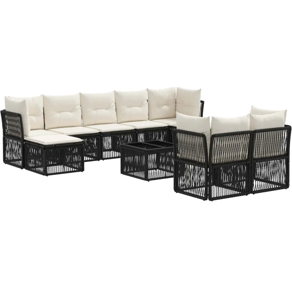vidaXL Tuinbankenset 10 st 9-zits Zwart poly rattan, foto 3