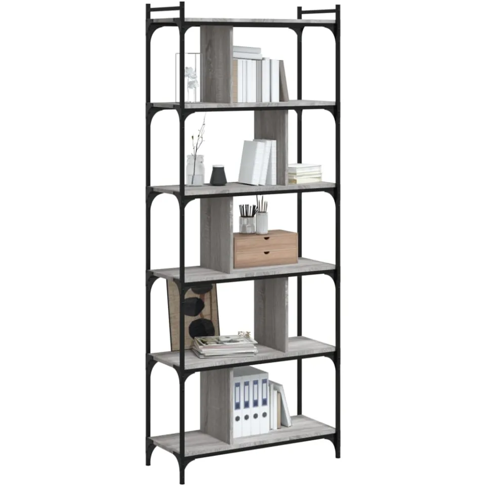 vidaXL Boekenkast 6-laags 76x32x192 cm bewerkt hout grijs sonoma
