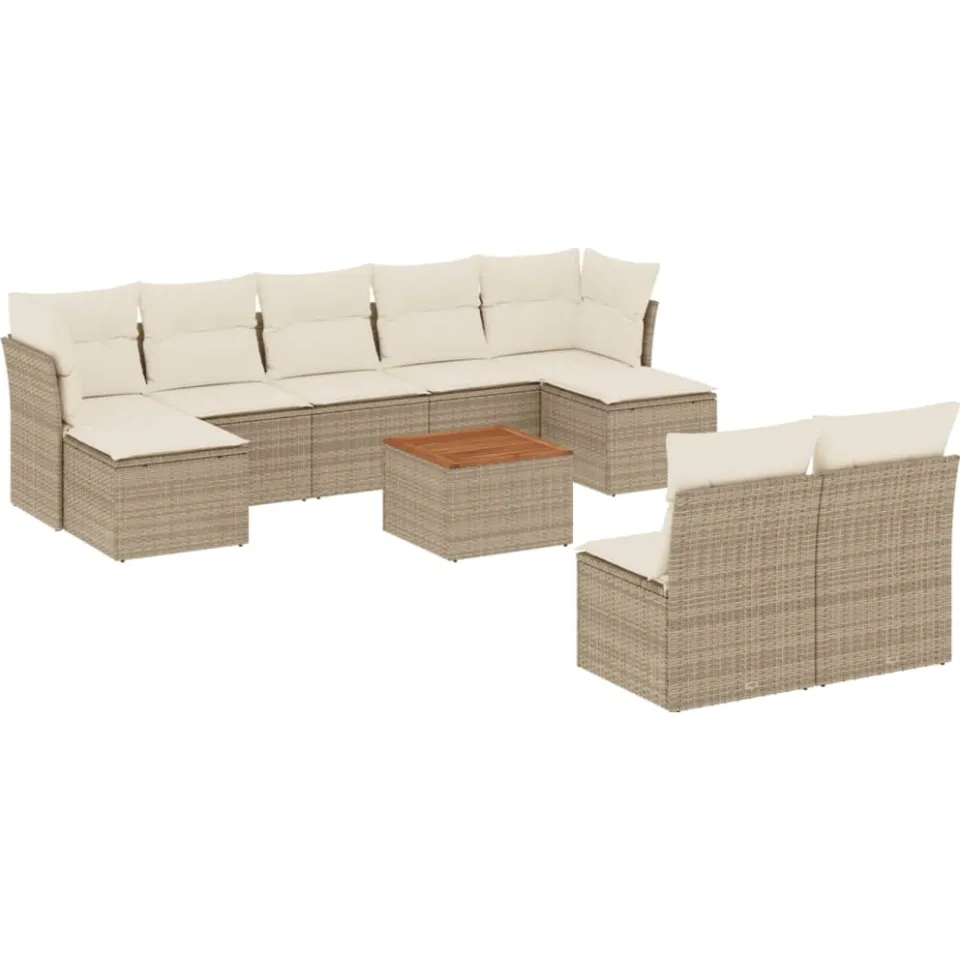 vidaXL 10-delige Loungeset met kussens poly rattan beige