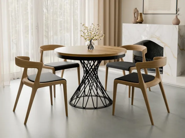 Compleo24 Ronde eettafel met opengewerkte voet- 100/140 cm-Moderne stijl-Craft eiken Bruin