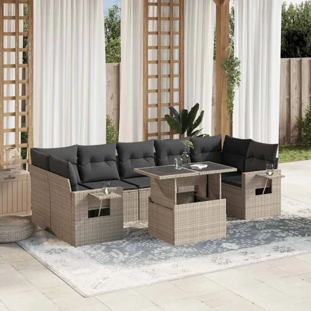vidaXL 8-delige Loungeset met kussens poly rattan lichtgrijs grijs, foto 2