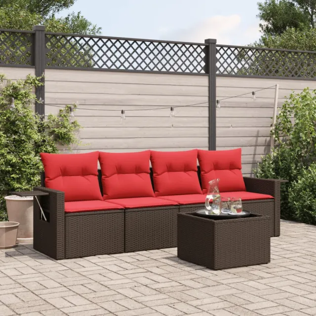 vidaXL 5-delige tuinbankset met kussens, bruin polyrotan, foto 2