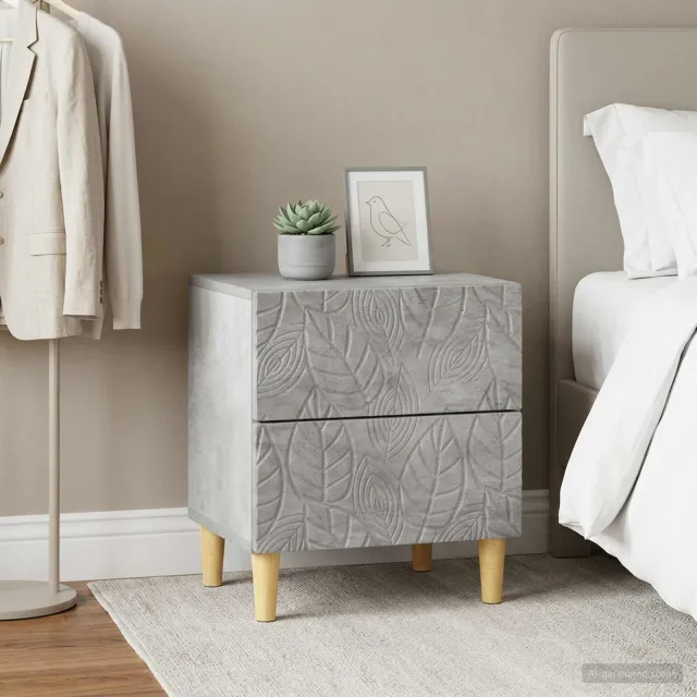vidaXL Nachtkastje 2 st Betongrijs 43 x 34,5 x 48 cm Bewerkt hout grijs, foto 2