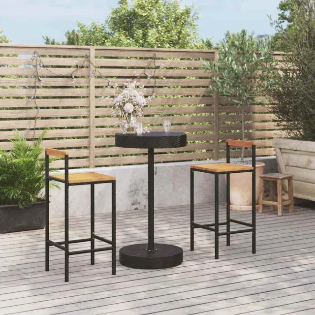 vidaXL 3-delige Tuinbarset poly rattan en massief acaciahout zwart, foto 2