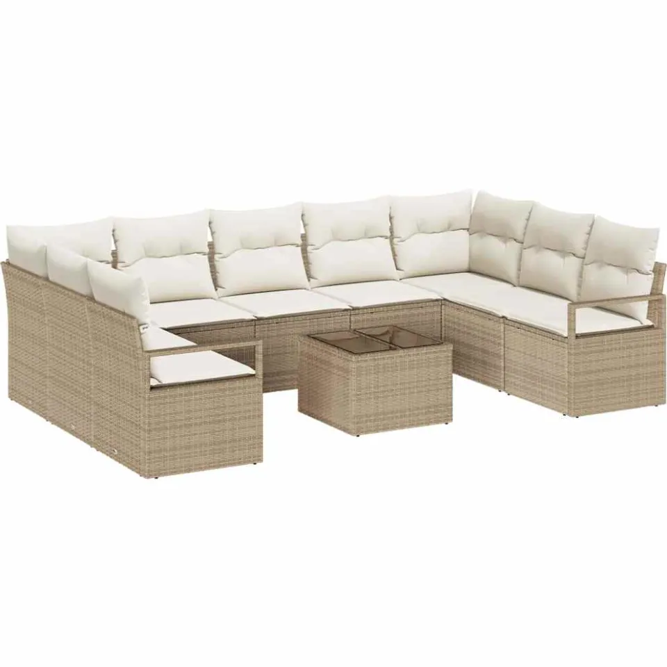 vidaXL Bankstel 10 st Beige poly rattan