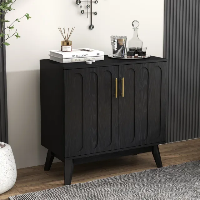 CHICFURN Dressoir - Verstelbare planken - Geribbelde fronten - Zwart