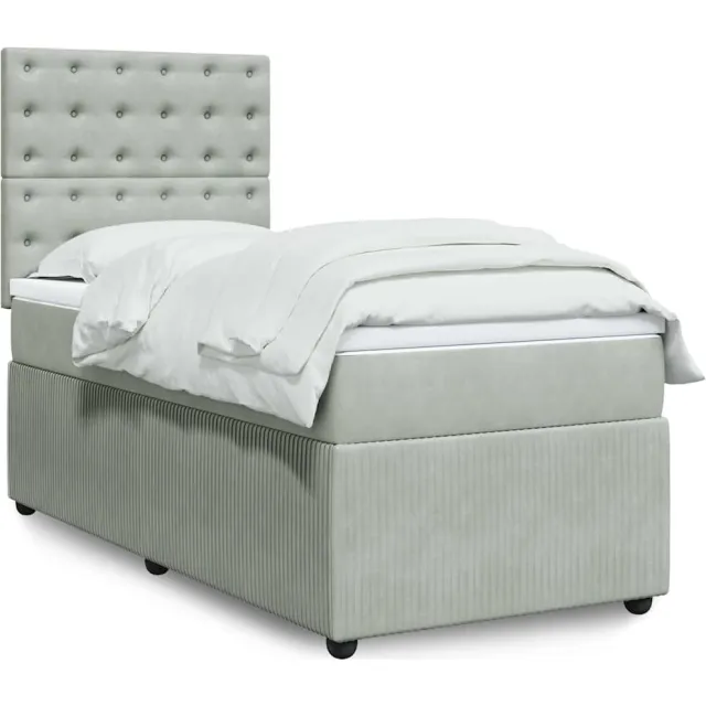 vidaXL Boxspring met matras fluweel lichtgrijs 100x200 cm grijs