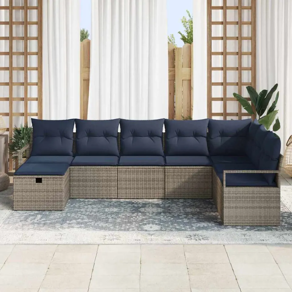 vidaXL Bankstel 8 st Grijs poly rattan, foto 3