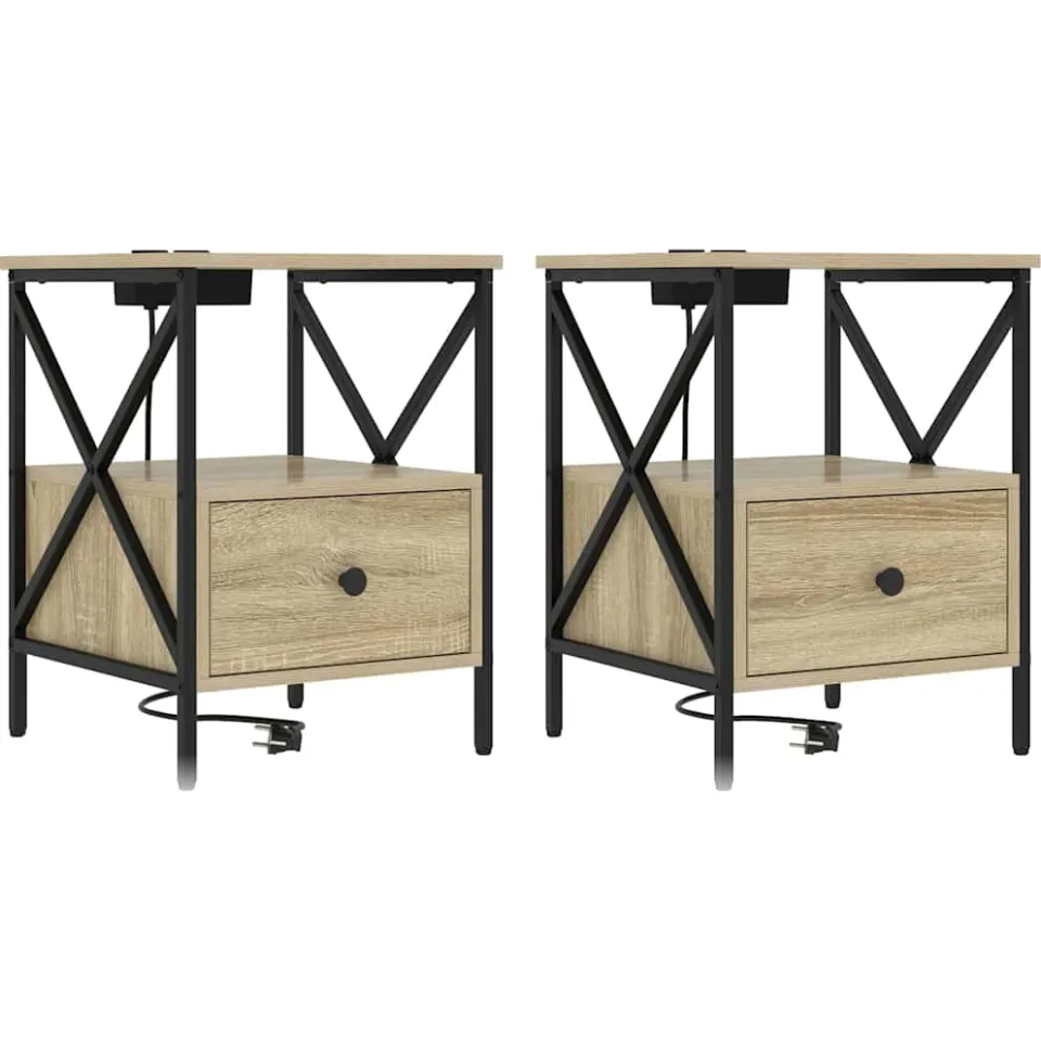 vidaXL Nachtkastje 2 st Sonoma Eiken 41,5 x 40,5 x 55 cm Bewerkt hout, foto 3
