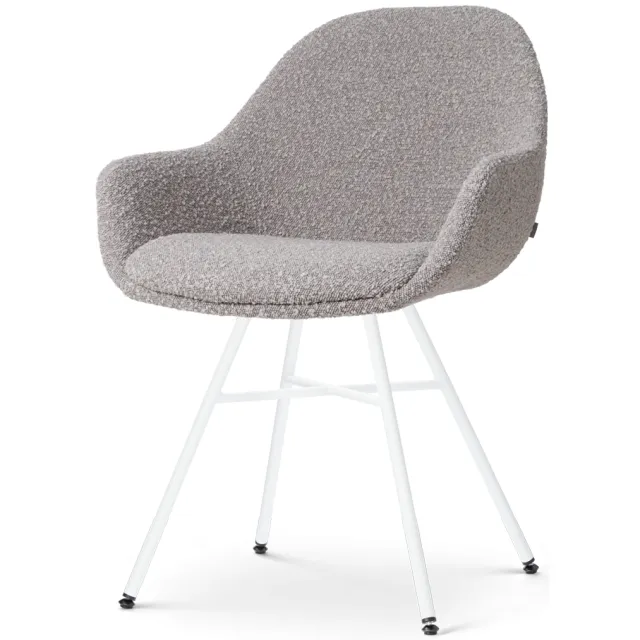 Nolon Noa-Mae eetkamerstoel bouclé taupe - wit onderstel