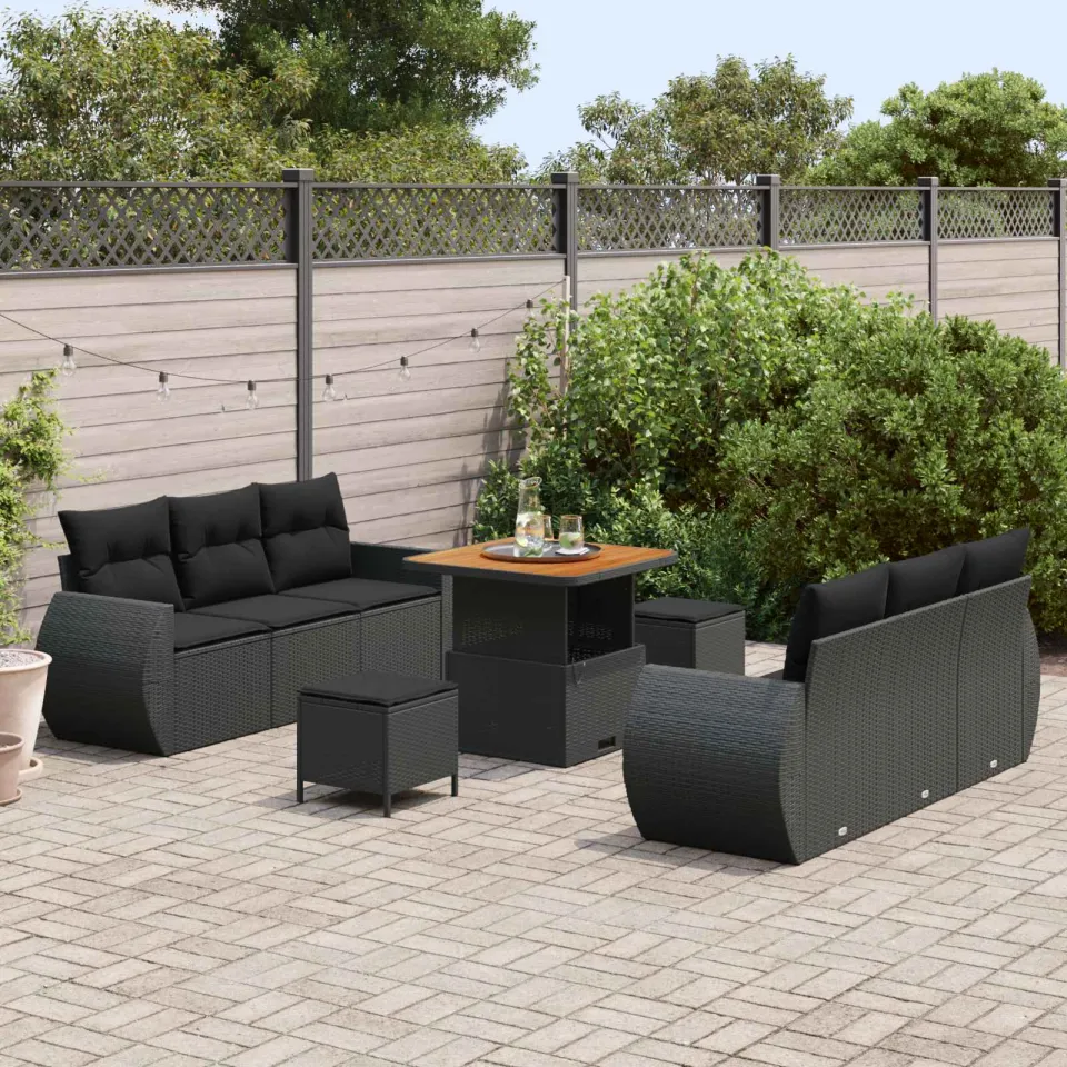 vidaXL Tuin Sofa Set 9 st Zwart poly rattan, foto 3