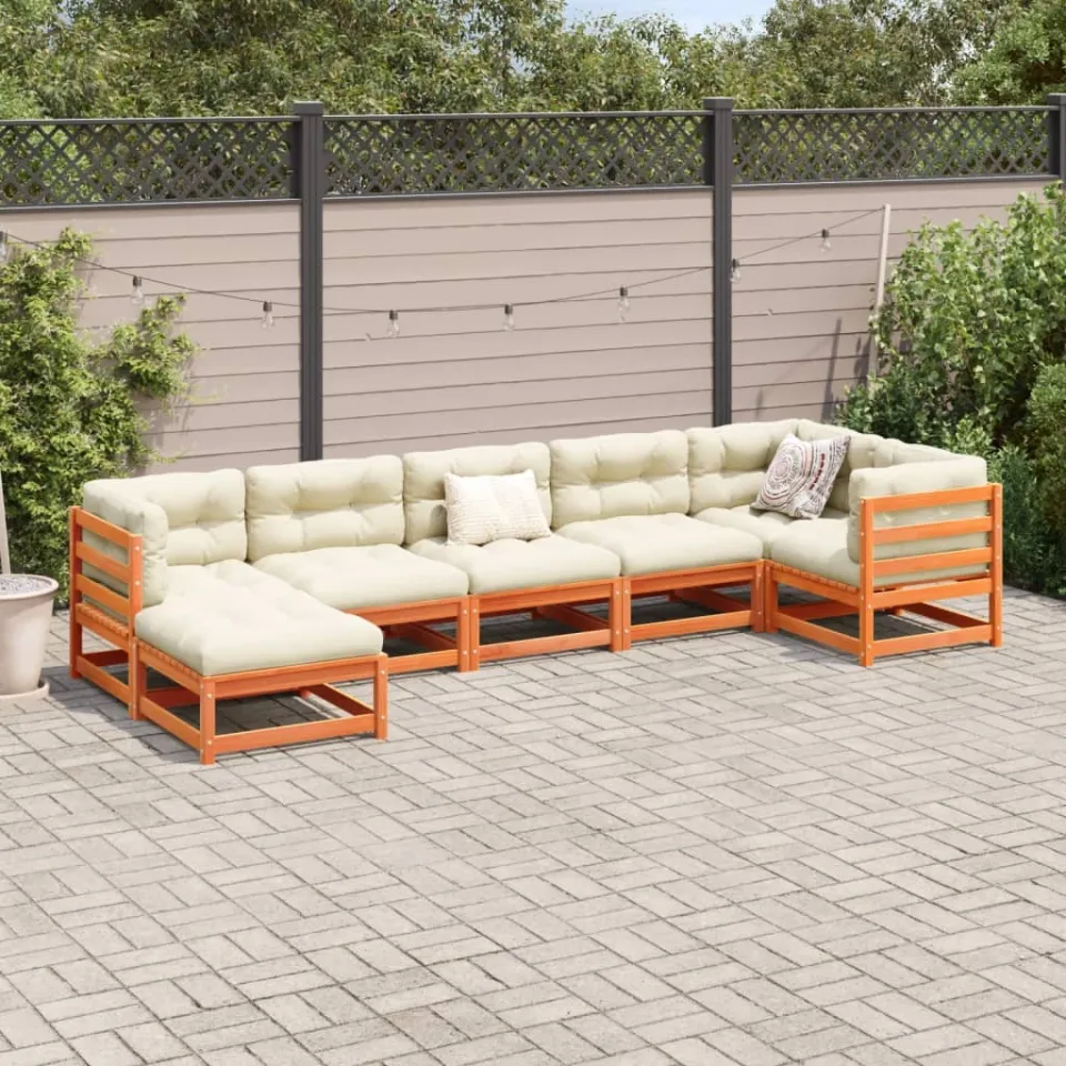 vidaXL 7-delige Loungeset met kussens massief grenenhout wasbruin bruin, foto 2