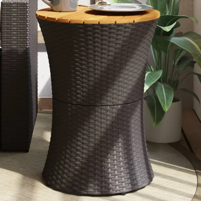 vidaXL Tuinbijzettafel trommelvormig poly rattan en massief hout zwart, foto 2