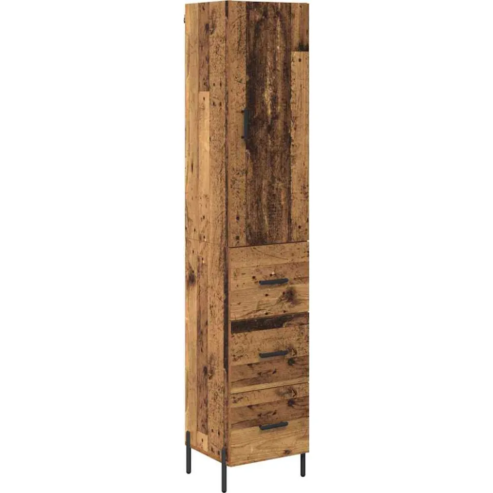 vidaXL Highboard Oud Hout 34,5 x 34 x 180 cm Bewerkt hout bruin, foto 3