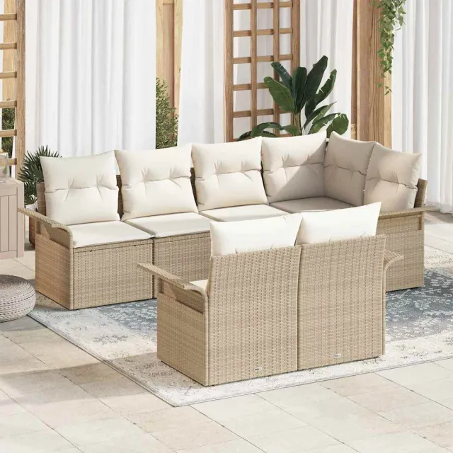 vidaXL Tuin Sofa Set 7 st Beige Poly riet, foto 2