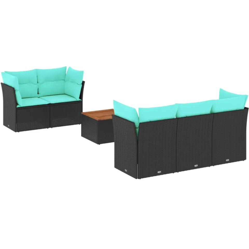 vidaXL 6-delige Loungeset met kussens poly rattan zwart, foto 3