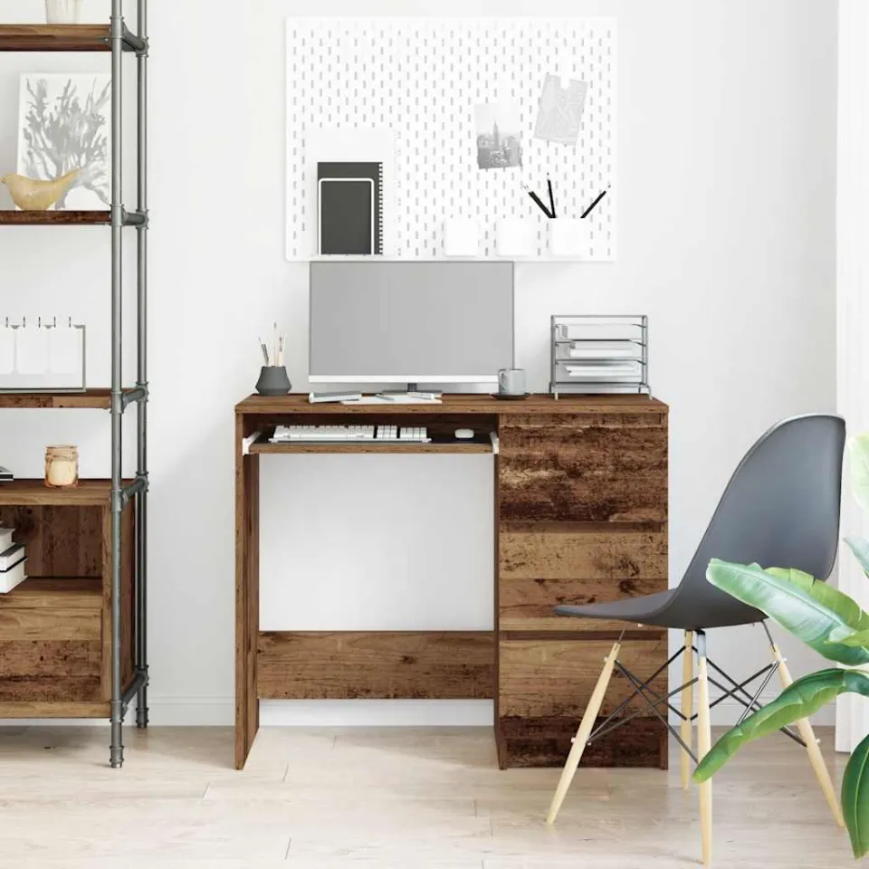 vidaXL Bureau 90x45x76 cm bewerkt hout oud houtkleurig bruin, foto 3