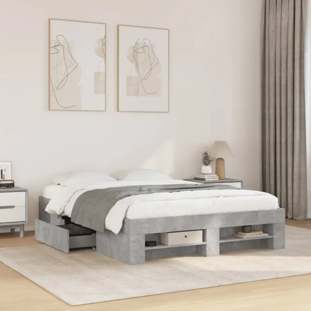 vidaXL Bedframe bewerkt hout betongrijs 140x200 cm grijs
