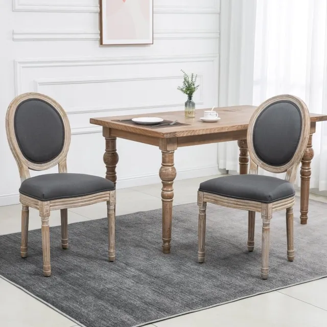 HAUSS SPOLE Eetkamerstoel Set Van 2 Franse Landelijke Stijl Gestoffeerde Stoelen Met Houten Onderstel Voor Eetkamer En Woonkamer Grijs