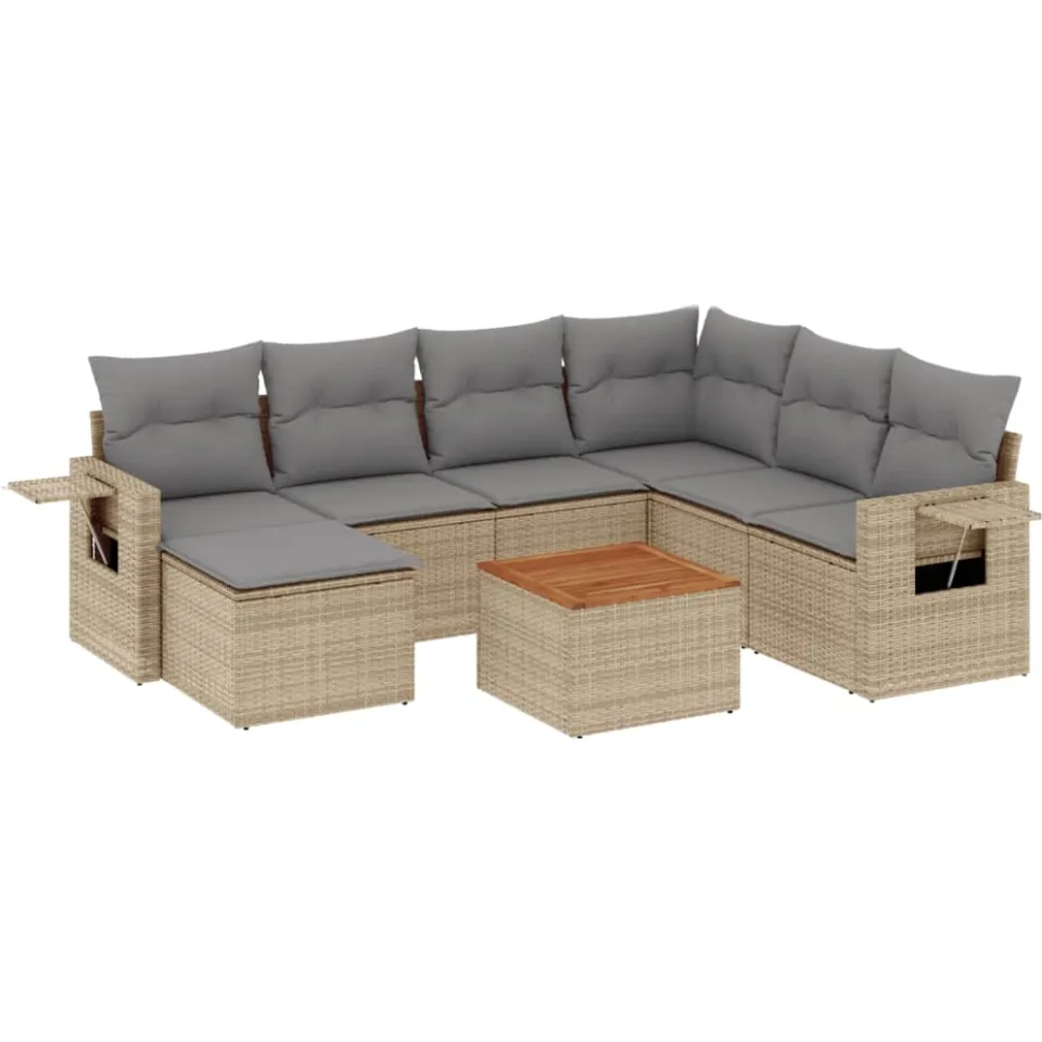 vidaXL 8-delige Loungeset met kussens poly rattan gemengd beige, foto 3