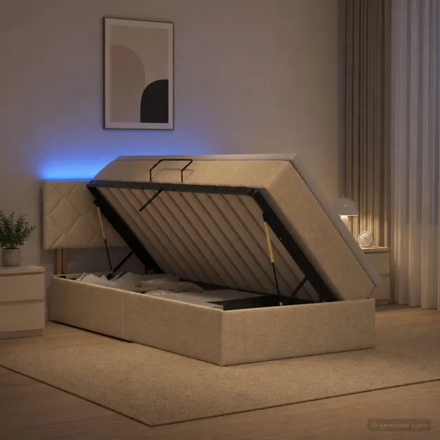 vidaXL LED Opslagbed met Matras Crèmekleurig 90 x 200 cm Stof